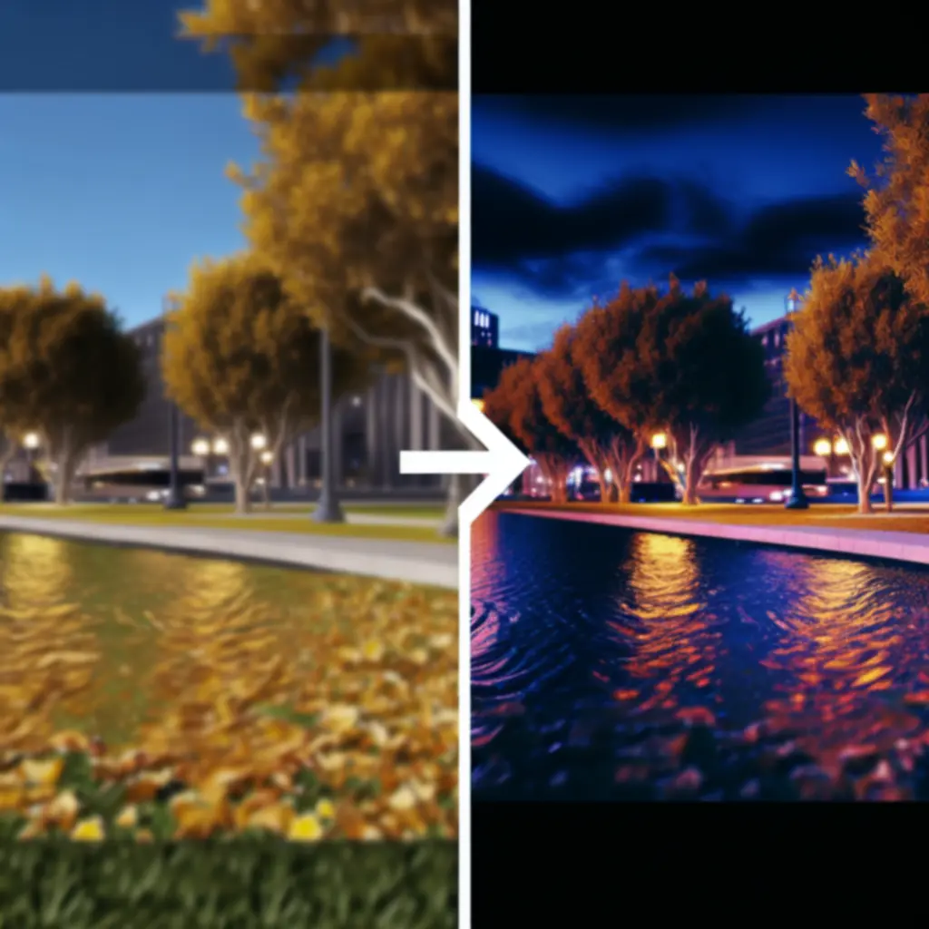 Vergelijkingsframe met kleurcorrectie, scherpte en contrast verbeterd.