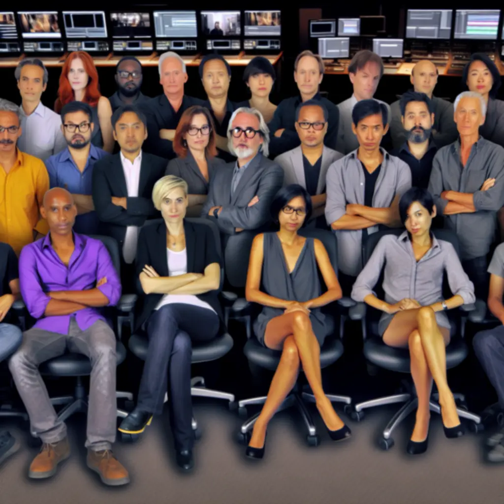 Het videobewerkingsteam samen aan een editproject