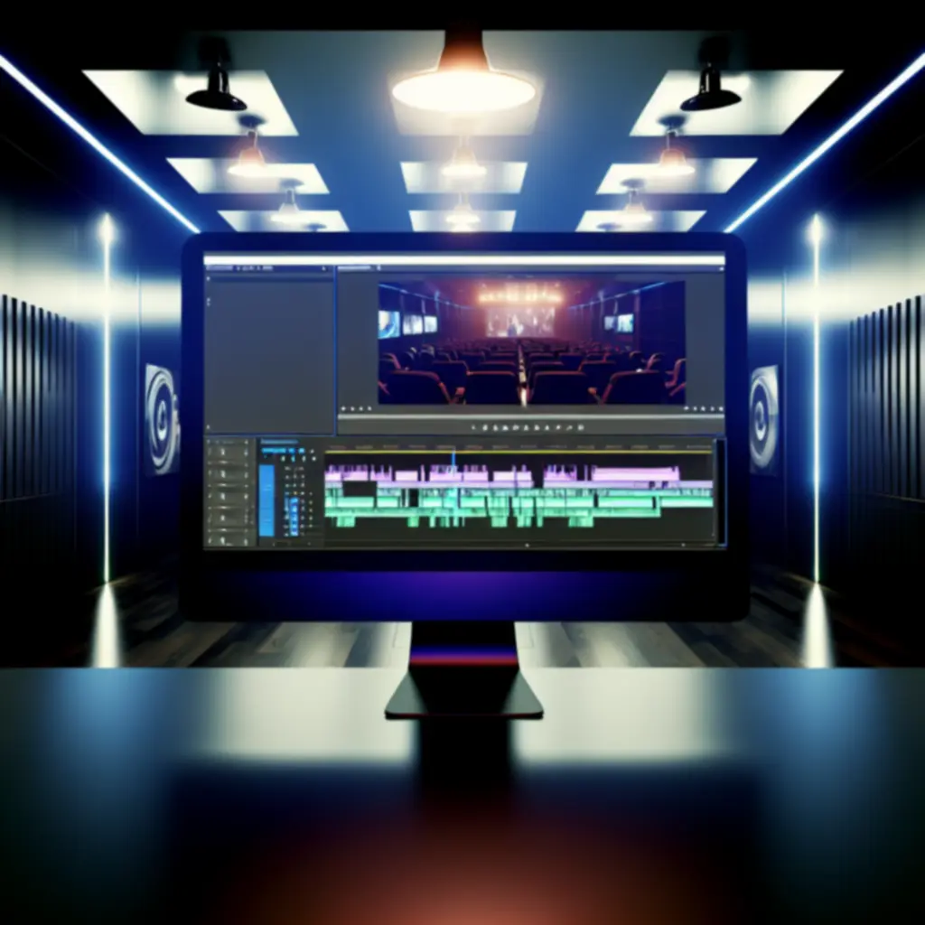 Videobewerkingsproject op een tijdlijn in een donkere studio